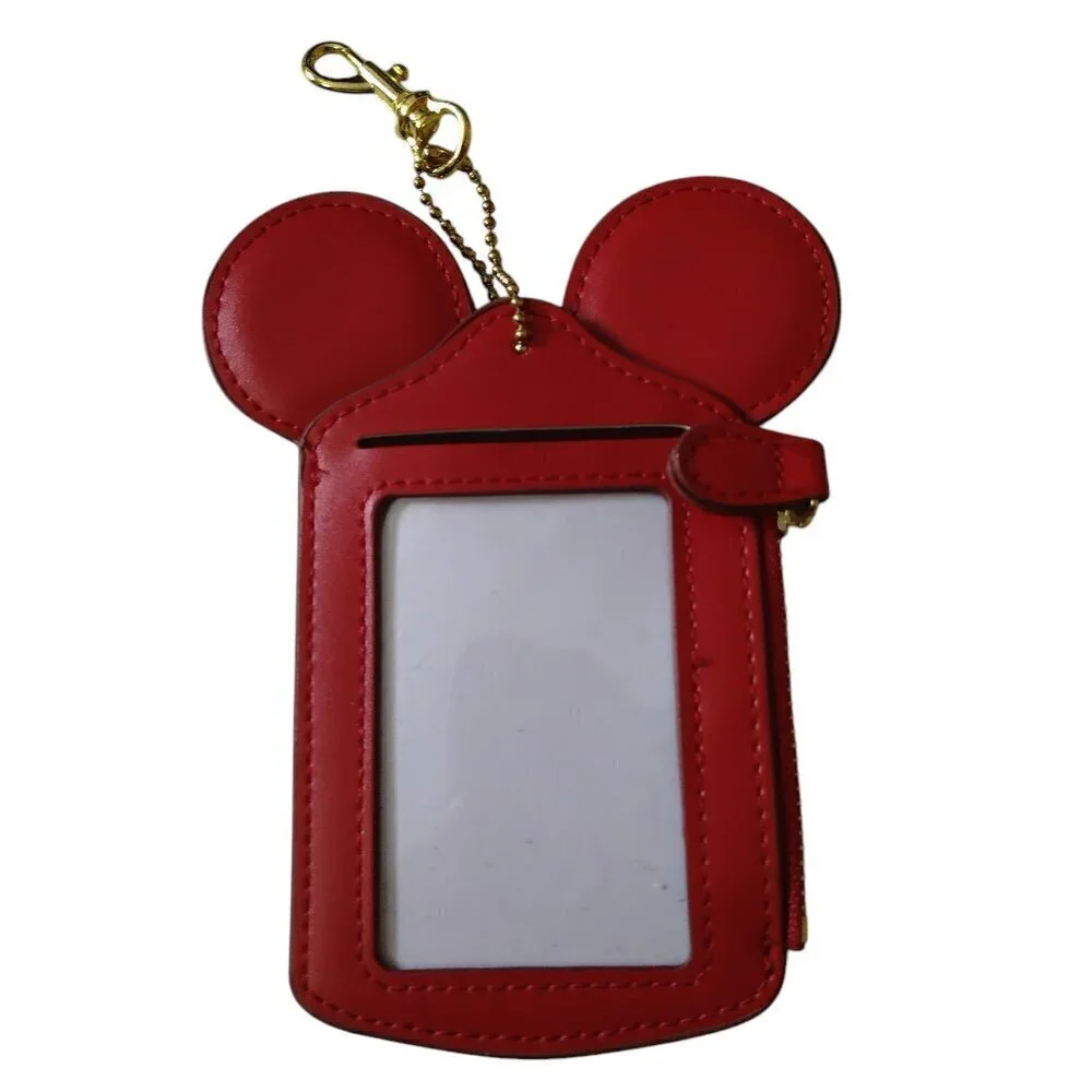 Happy Dream Disney Mickey Mouse Ears ID Travel Wallet Chain Purse Red Vacation